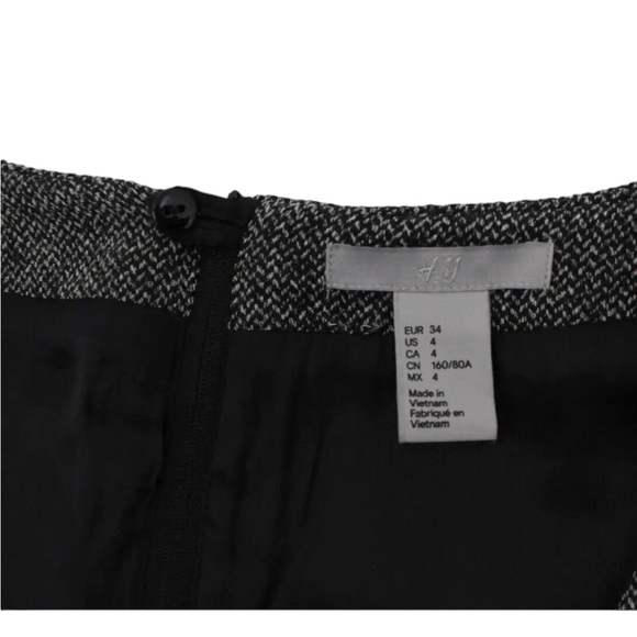 Bin 2C EUC H&M Tweed Dress Sz 4 Cap Sleeves Faux Leather Waist Gray Midi Knee - Picture 5 of 10